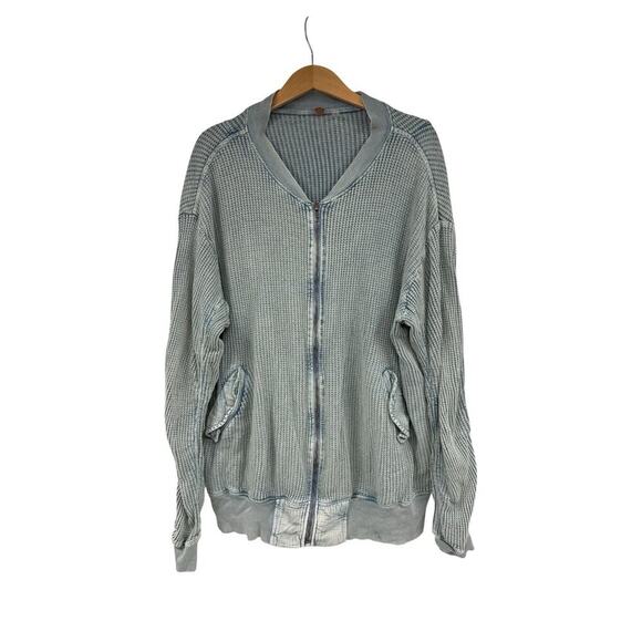 Free People FP One Lupo Bomber Cardi Size Large in Washed Blue Sweatshirt